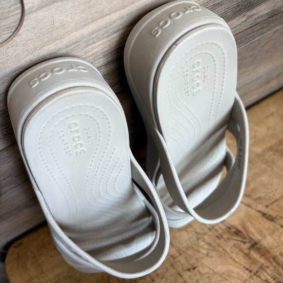 Crocs Monterey Strappy Low Wedge Sandals Cream Light Tan Women's 10 good preworn - Picture 11 of 12